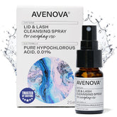 Avenova eyelid cleanser bottle closeup for clean lids and lashes