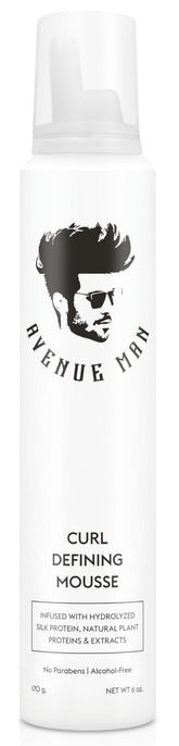 Avenue Man Curl Defining Mousse bottle on shelf for daily styling.