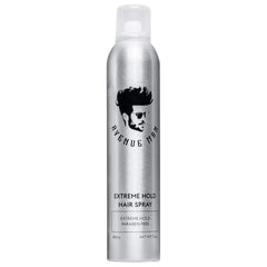 Avenue Man Extreme Hold hairspray bottle demonstrates strong all-day hold.
