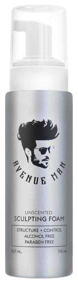 Avenue Man Unscented Sculpting Foam bottle front showing fragrance-free styling for all-day hold