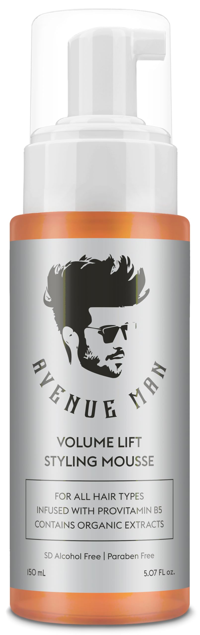Avenue Man Volume Lift Mousse frasco visible, volumen instantáneo.