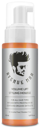 Avenue Man Volume Lift Mousse frasco visible, volumen instantáneo.