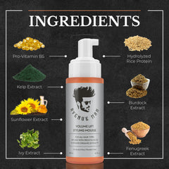 Peinado estructurado con Avenue Man Volume Lift Mousse que se mantiene.