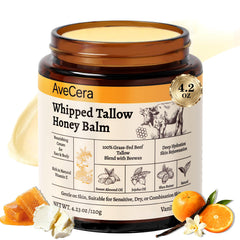 AveCera Tallow Balm jar close-up showing rich texture for skin nourishment