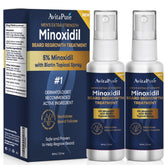AVITAPURE beard growth oil bottle displays 5% minoxidil and biotin blend for fuller beards.