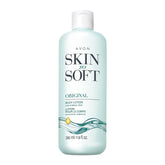 AVON Skin So Soft Original bottle on shelf, ready for all-day moisturization.