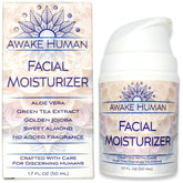 Awake Human crema facial nutritiva para piel seca, envasada para uso diario.