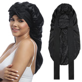 AWAYTR long satin bonnet double layer protects hair during sleep.