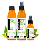 Awesome human-hair wig shampoo bottle pour showing detangling and shine benefits
