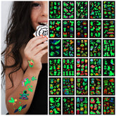 AWINMAY tatuajes luminosos en hoja colorida, ideales para fiestas infantiles.