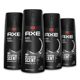 AXE Black desodorante, botella vertida, aroma fresco y protección duradera.
