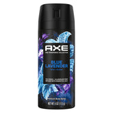 AXE Blue Lavender deodorant spray bottle delivering long-lasting freshness.