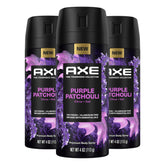AXE Púrpura Patchouli: frasco elegante para aroma refinado todo el día.