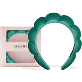 ayesha soft velvet headband green close-up showing plush texture for comfortable skincare