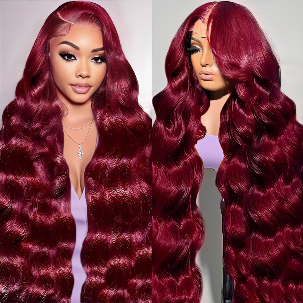 AYMMOLI 28-inch Burgundy lace front wig front view for natural daily wear