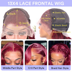 AYMMOLI 99J burgundy lace close-up highlights transparent lace and realistic hairline