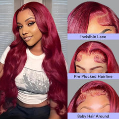 AYMMOLI burgundy wig side view shows body wave for versatile styling