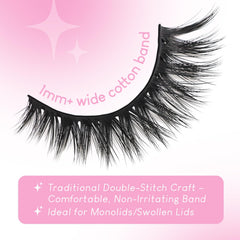 Azenlo 14mm cat-eye lashes with a 1mm cotton band for seamless liner look.
