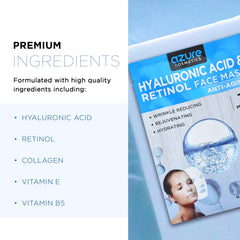Azure Cosmetics empaque de 5 mascarillas para rutina de cuidado diario.