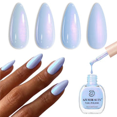 AZUREBEAUTY Celestial Blue bottle close-up showing vibrant color and shine