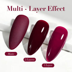 AzureBeauty Dark Red Nail Polish air drying in 90 seconds without UV light.