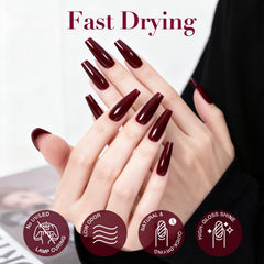 AzureBeauty Dark Red Nail Polish brush stroke on nail for smooth application.