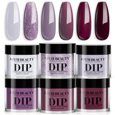 AZUREBEAUTY Dip Powder Set: seis colores morados para uñas duraderas.