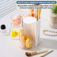 Azurphoric hair brush holder rotates for easy reach during routine makeup.