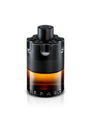 Azzaro The Most Wanted Parfum bottle side profile shows the sleek black barrel shape for premium presence