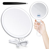 B Beauty Planet 40x magnifying mirror for travel, revealing fine details for precise makeup.