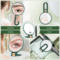 B Beauty Planet handheld mirror with handle supports 360-degree rotation for versatile positioning.