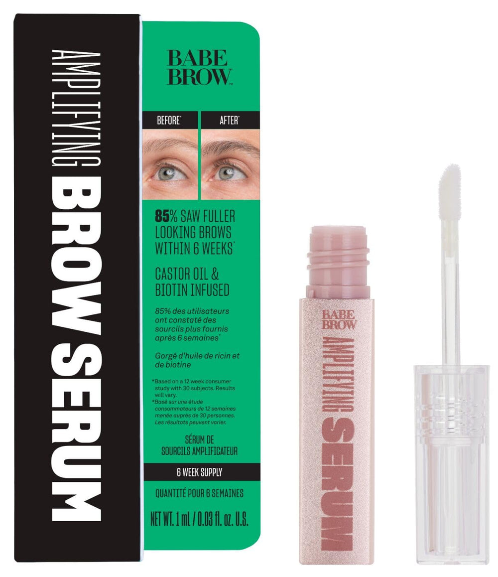 BABE ORIGINAL Eyebrow Serum wand-dip for precise brow application, targeting sparse areas.