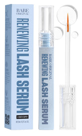 Babe Original Renewing Lash Serum bottle close-up promoting gentle lash care for sensitive eyes.