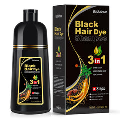 Bablabear black hair dye shampoo bottle front with 3-in-1 gray coverage