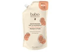 Babo Botanicals Moisturizing Oat & Calendula shampoo bottle gently hydrates hair and skin.