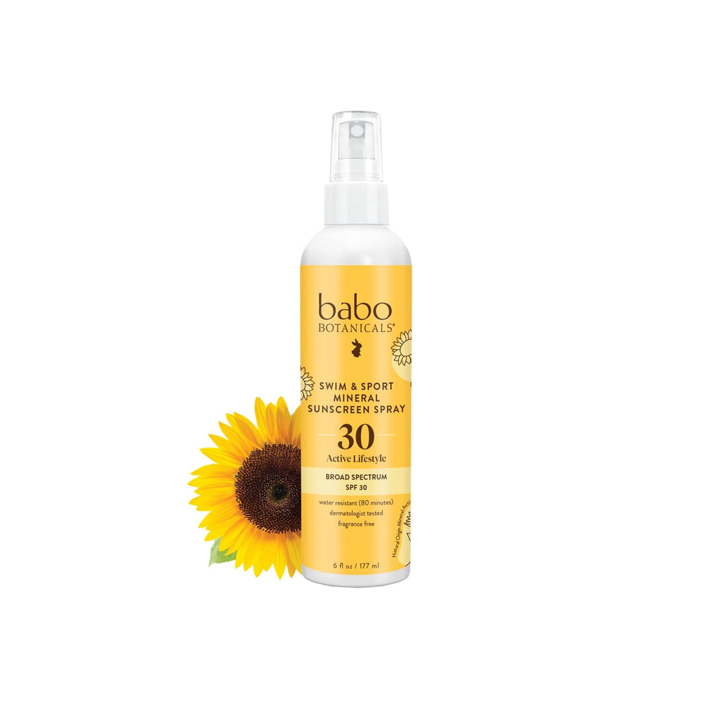 Babo Botanicals spray mineral SPF30 para cara y cuerpo, ideal para deportes al aire libre.