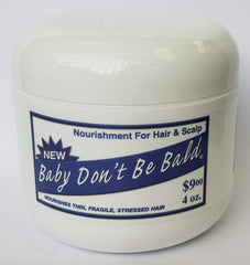 Baby Don't Bald hair and scalp nourishment bottle promotes healthy growth and hydration.