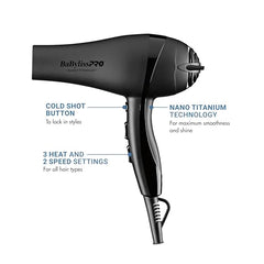 BaBylissPRO Nano Titanium Hair Dryer side profile, compact professional design
