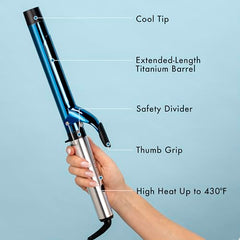 BaBylissPRO Nano Titanium long-barrel iron with five digital temperature settings for versatile hair types.