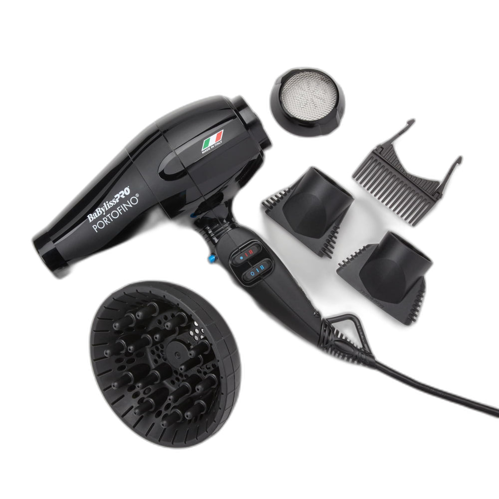 BaBylissPRO Portofino dryer front view, ergonomic design for professional styling