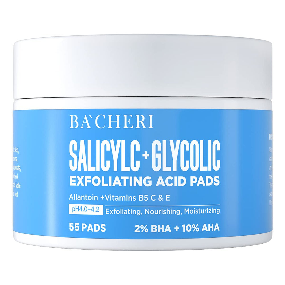 BACHERI almohadillas exfoliantes con ácido glicólico al 10% para piel suave y renovada.