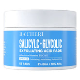BACHERI almohadillas exfoliantes con ácido glicólico al 10% para piel suave y renovada.