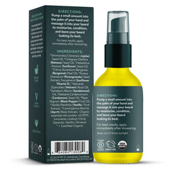 Badger Beard Oil label close-up highlights organic ingredients.