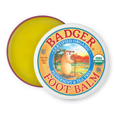 Badger Foot Balm en lata de metal: cuidado natural para pies secos y talones agrietados en casa.