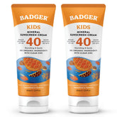 Badger Kids Mineral Sunscreen Cream SPF 40 tube closeup, mineral protection for little skin