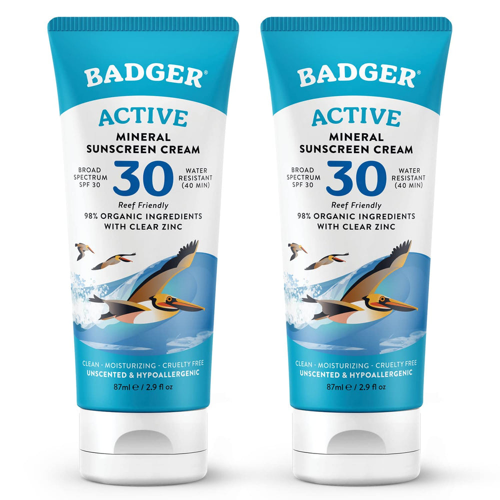 Badger mineral sunscreen cream SPF 30 bottle ready for outdoor protection and easy tucking in bags