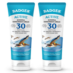 Badger mineral sunscreen cream SPF 30 bottle ready for outdoor protection and easy tucking in bags