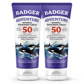 Badger reef-safe SPF 50 sunscreen bottle for beach and outdoor use.