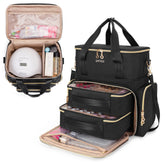 BAFASO double-layer organizer bag front view with protective padding for bottles during travel.