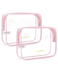 BAGSMART clear toiletry bag pink two-pack with transparent design for quick security checks.